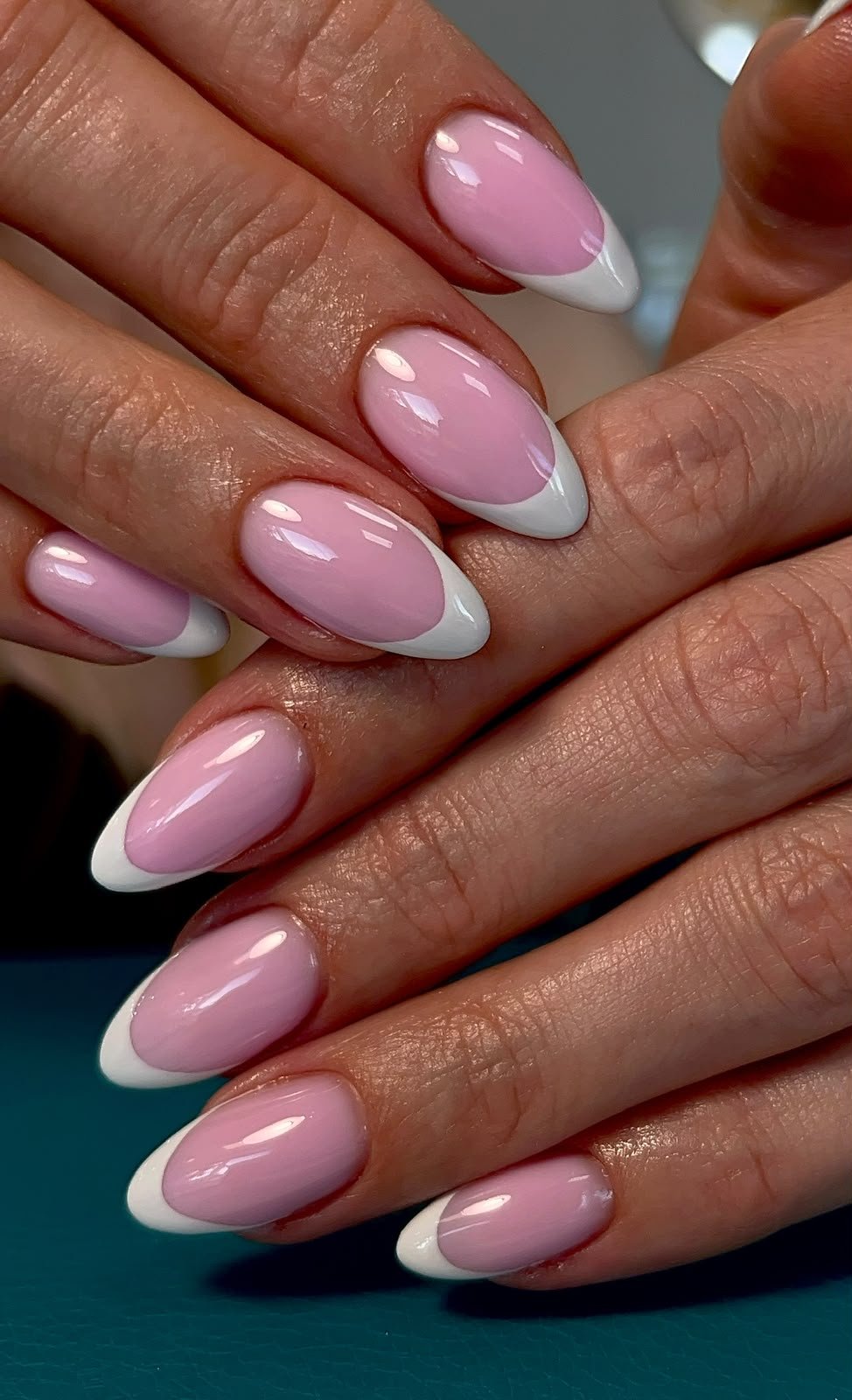 Blue sculpted French manicure
